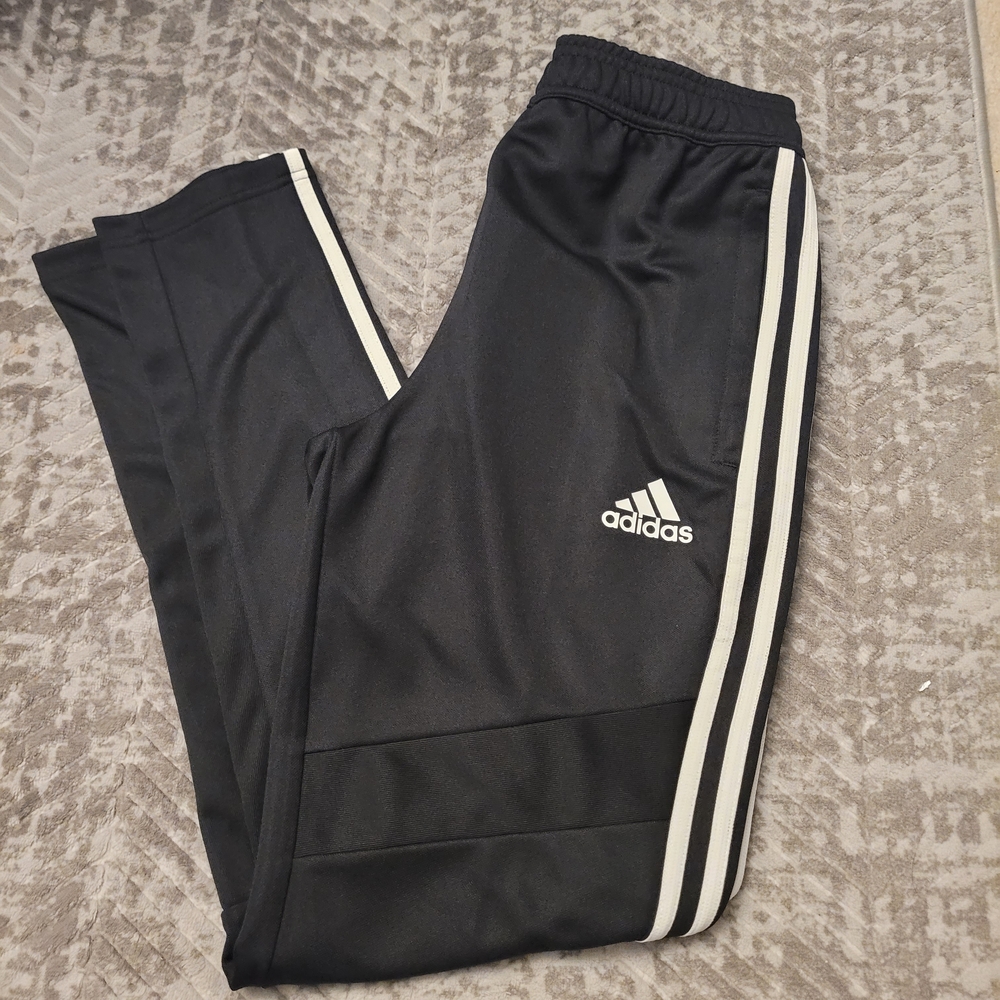 Adidas Kids Black Joggers with White Stripes